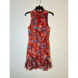 Emma and Michelle Pretty Floral Print Red Dress Key Hole Size 10
